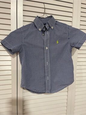 Ralph Lauren Navy and White Gingham Short-Sleeve Button-Down Shirt
